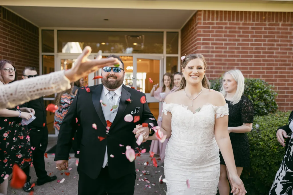 flower petal exit of couple from an east texas wedding