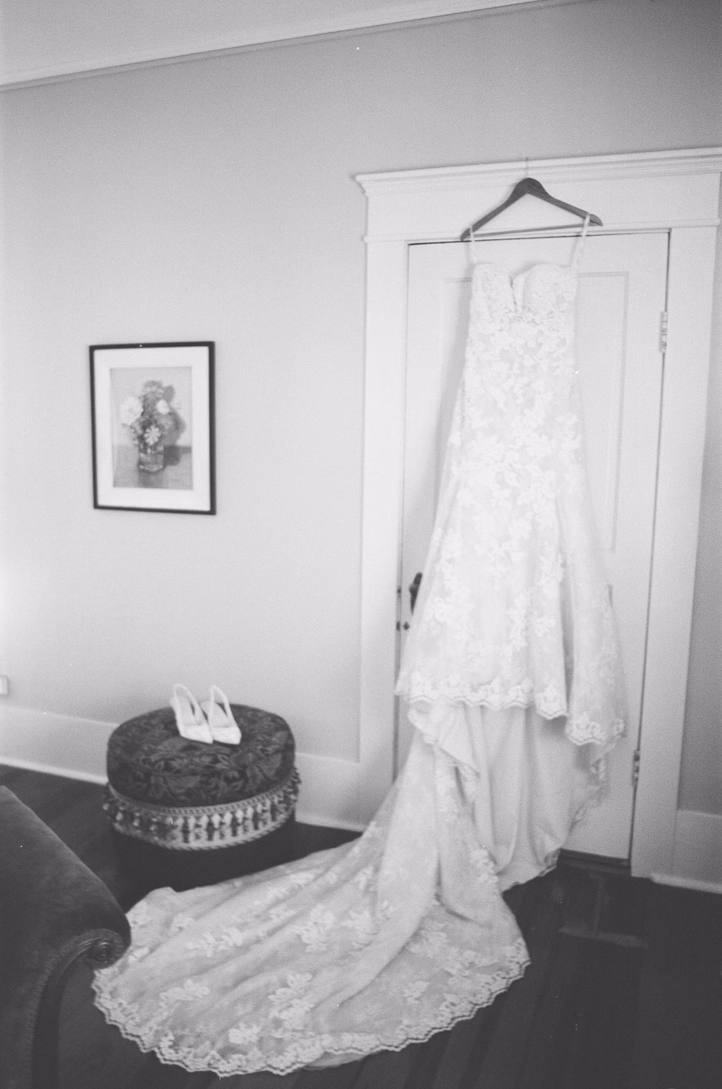 black and white dress detail photo on 35mm film in East Texas